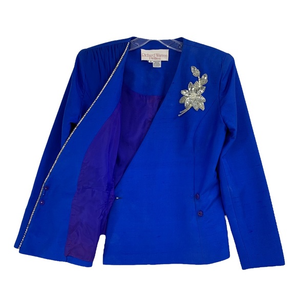 Vintage 100% Silk Double Breasted Formal Blazer Jacket by Richard Warren Petites - Picture 5 of 16